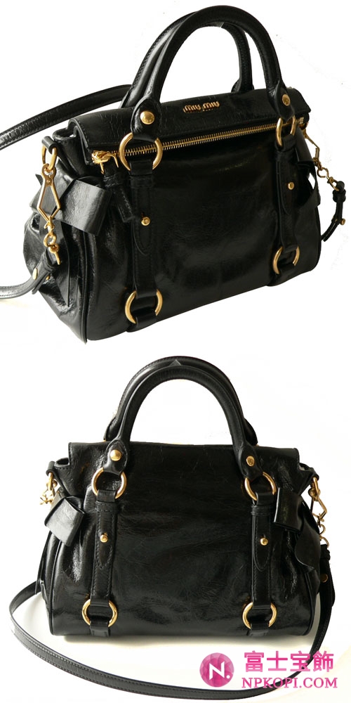 ミュウミュウ MIUMIU ハンドバッグ/ななめがけバッグ 2Way ショルダーストラップ付き レザー ブラック（NERO） RT0438 VIT.